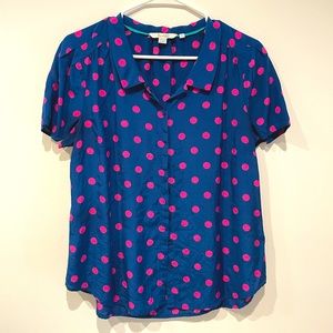 Boden Blue and Pink Dot Top